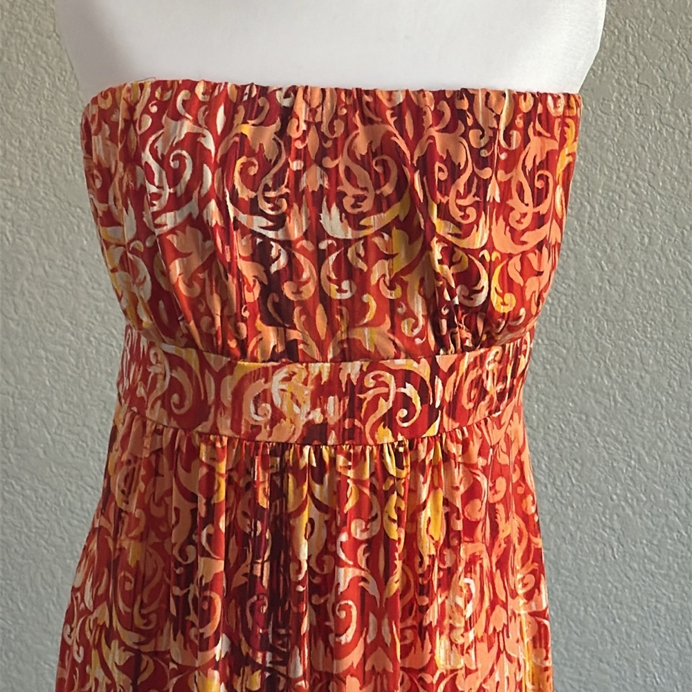 Soma Orange Red Strapless Ruched Maxi Sundress size Large - Picture 4 of 6